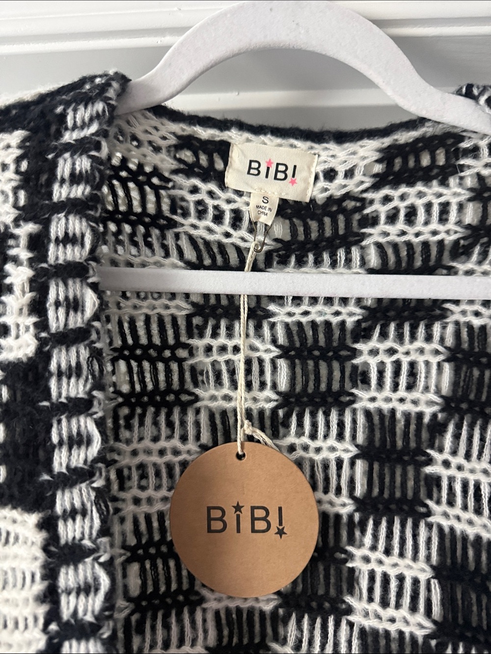 BIBI Black & White Checkerboard Oversized Knit Sweater - Picture 2 of 5